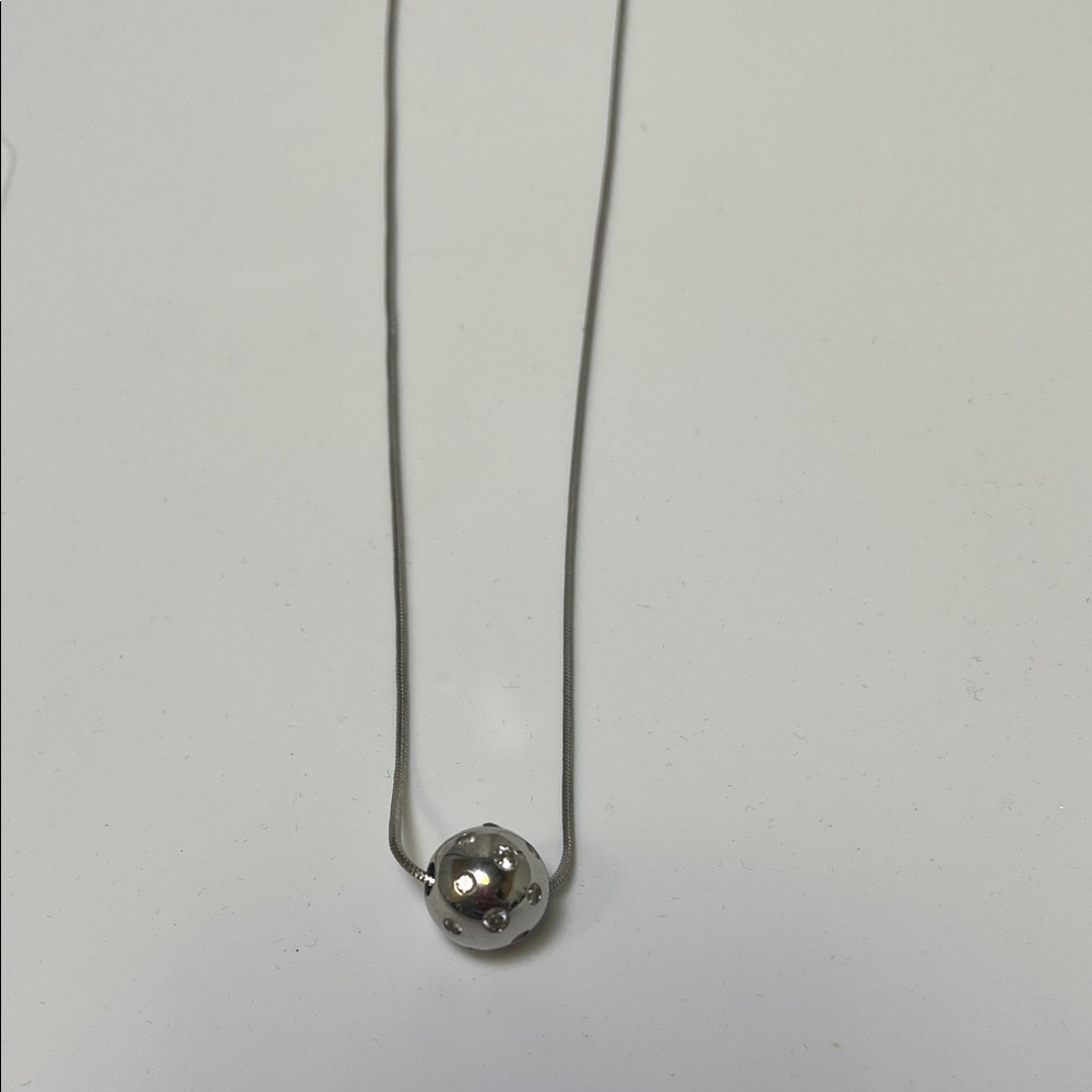 Minimalist Silver Ball Pendant Necklace with CZ gems